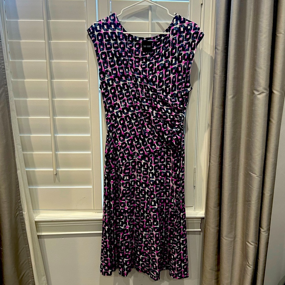 Cap sleeve, faux-wrap, lightweight dress.